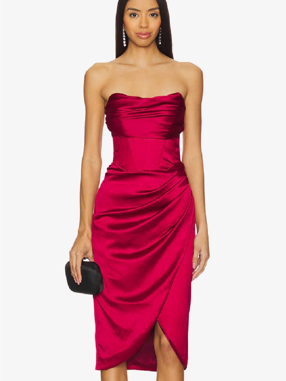 Revolve Strapless Satin Midi Dress Red